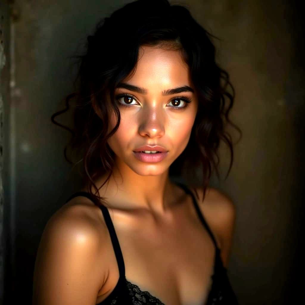 Hyperrealistic Latina Woman in Moody Atmosphere