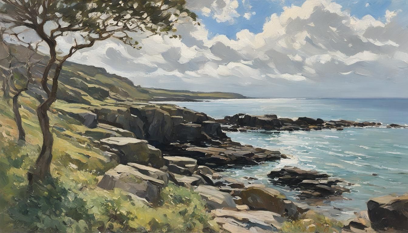 Cornish Coast Oil Painting in Newlyn School Style