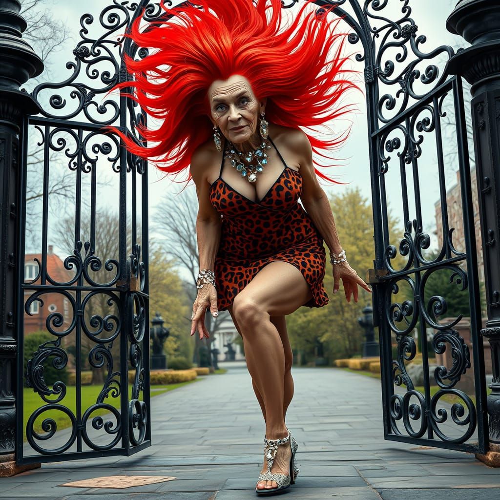 Elegant Elderly Transvestite in Lavish Leopard Print Mini-Dr...