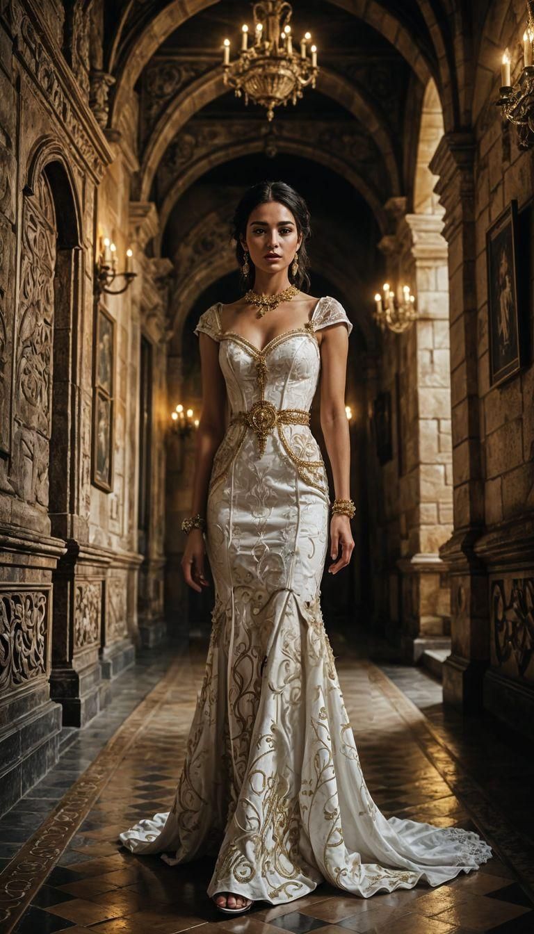 Mexican Woman in Gothic Wedding Dress in Castle