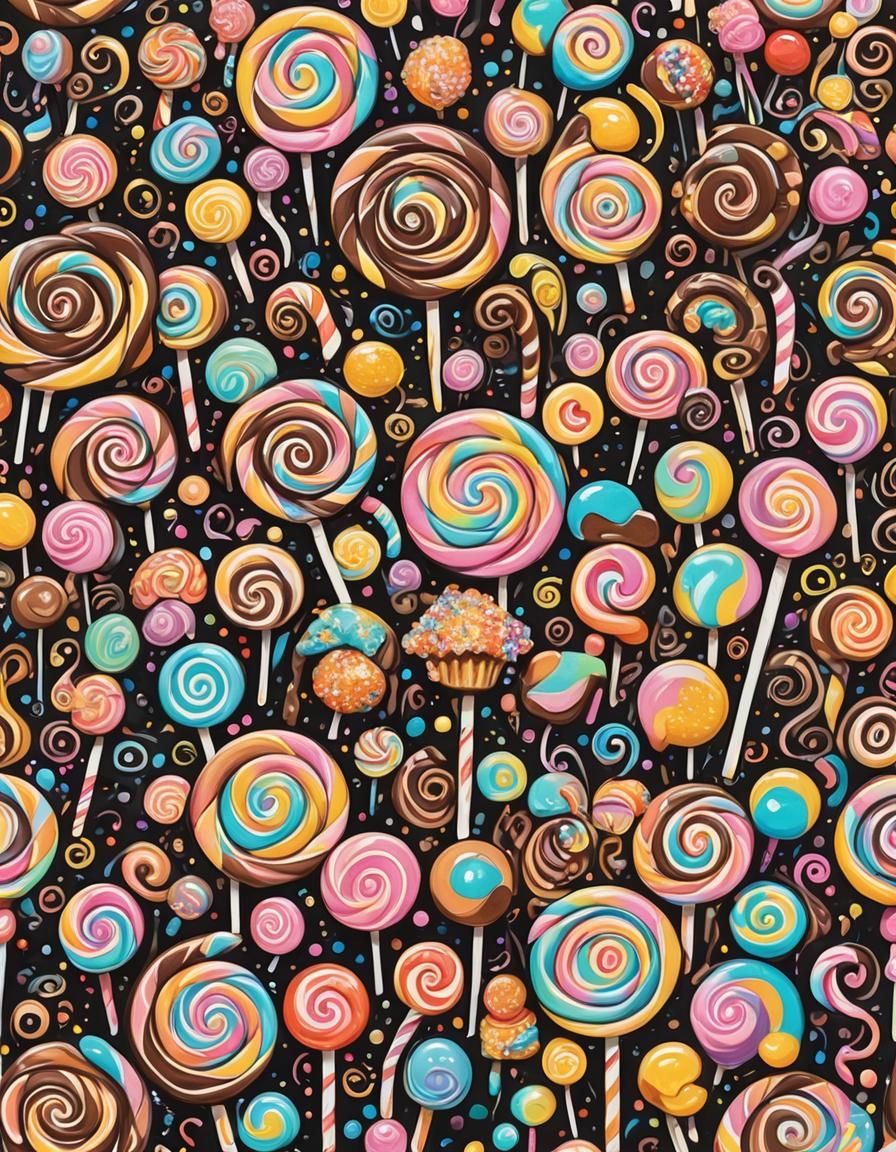Chocolate Candies in Gouache Candyland Landscape