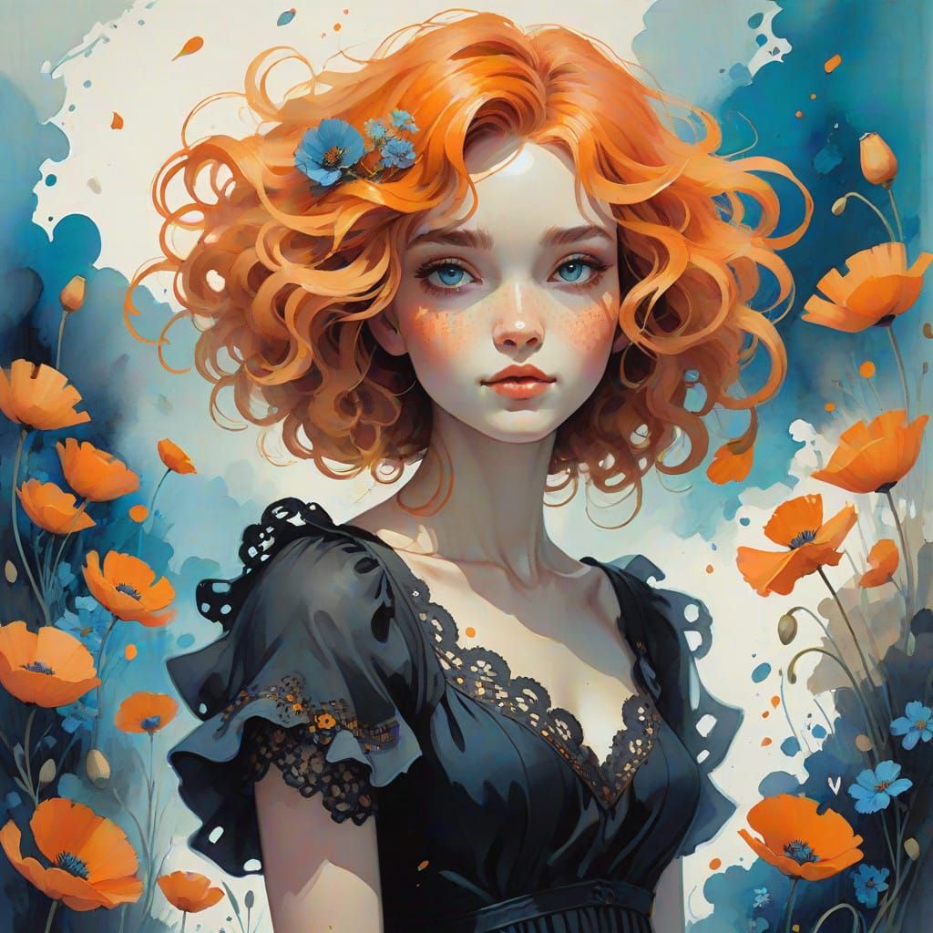 Whimsical Girl in Vibrant, Dreamy Watercolour Style