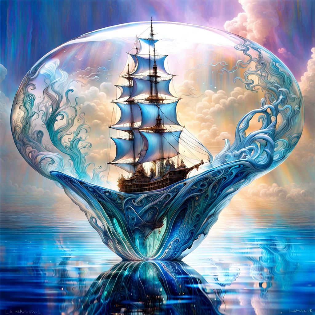 Glass Woman and Ship in Dreamscape
