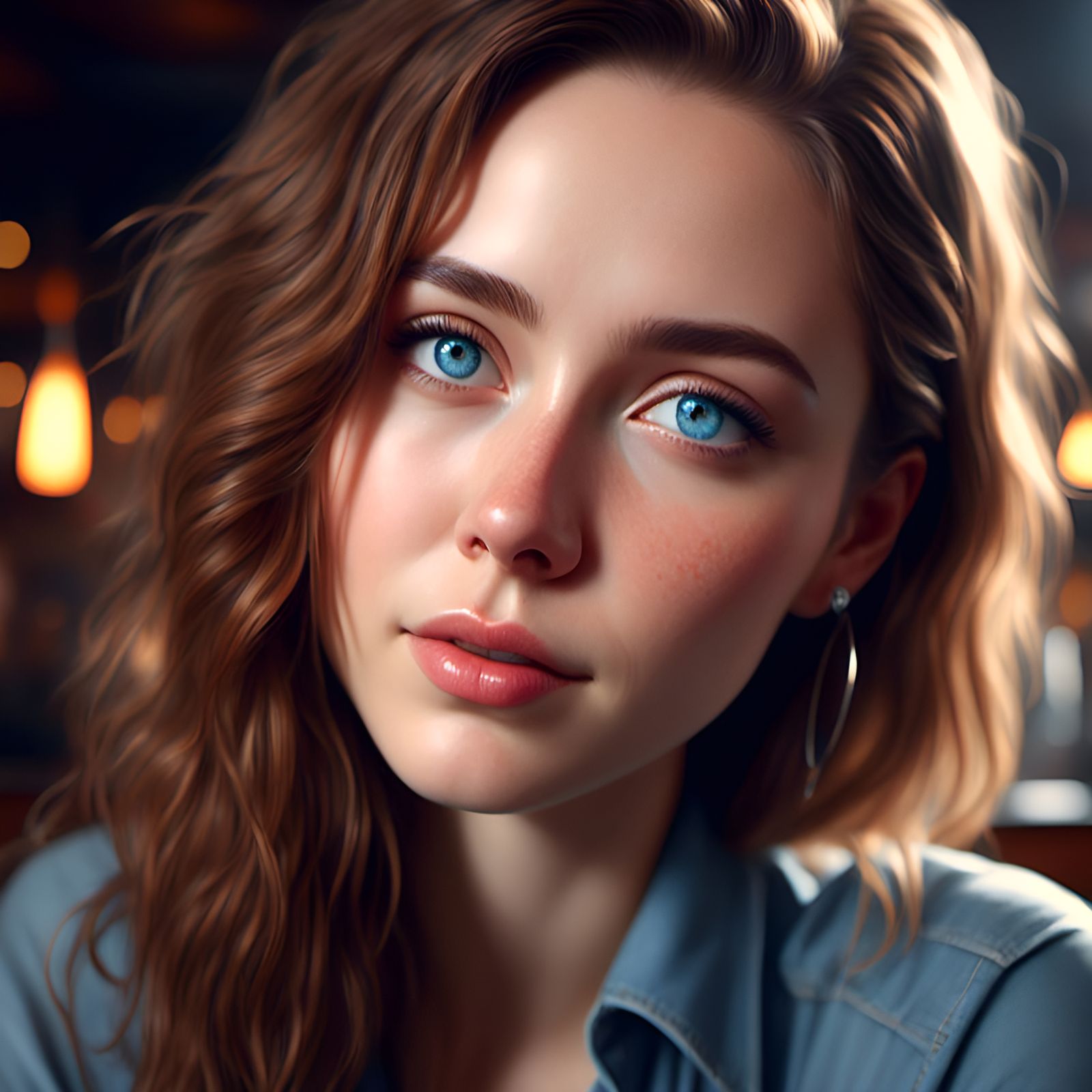 Blue-Eyed Woman Portrait at a Hipster Bar