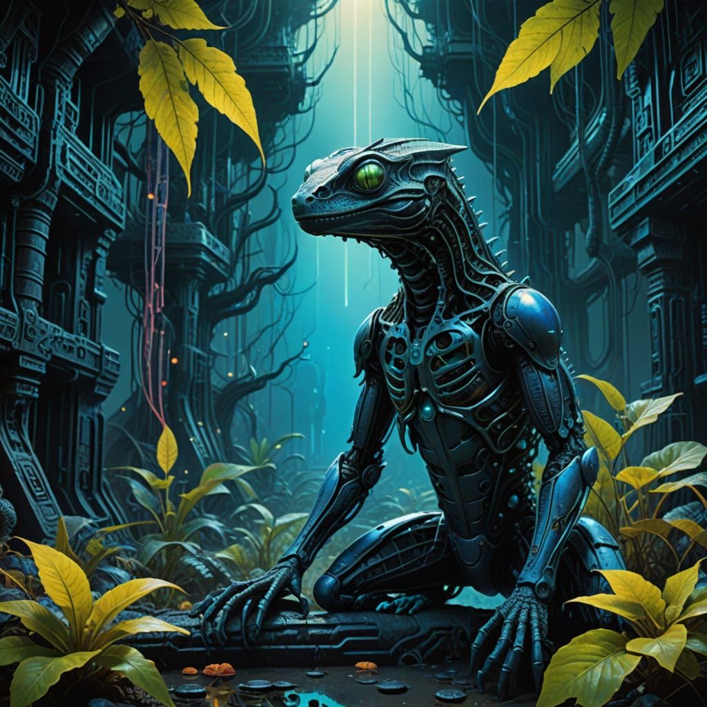 Cybernetic Gecko Embarks on a Futuristic Quantum Jungle Odys...