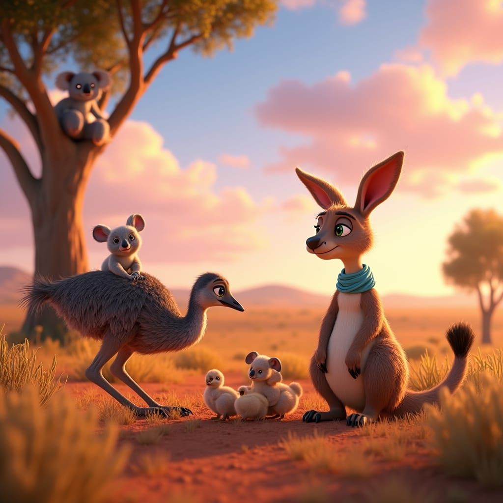 Australian Outback Family Portrait in Vibrant Digital Art