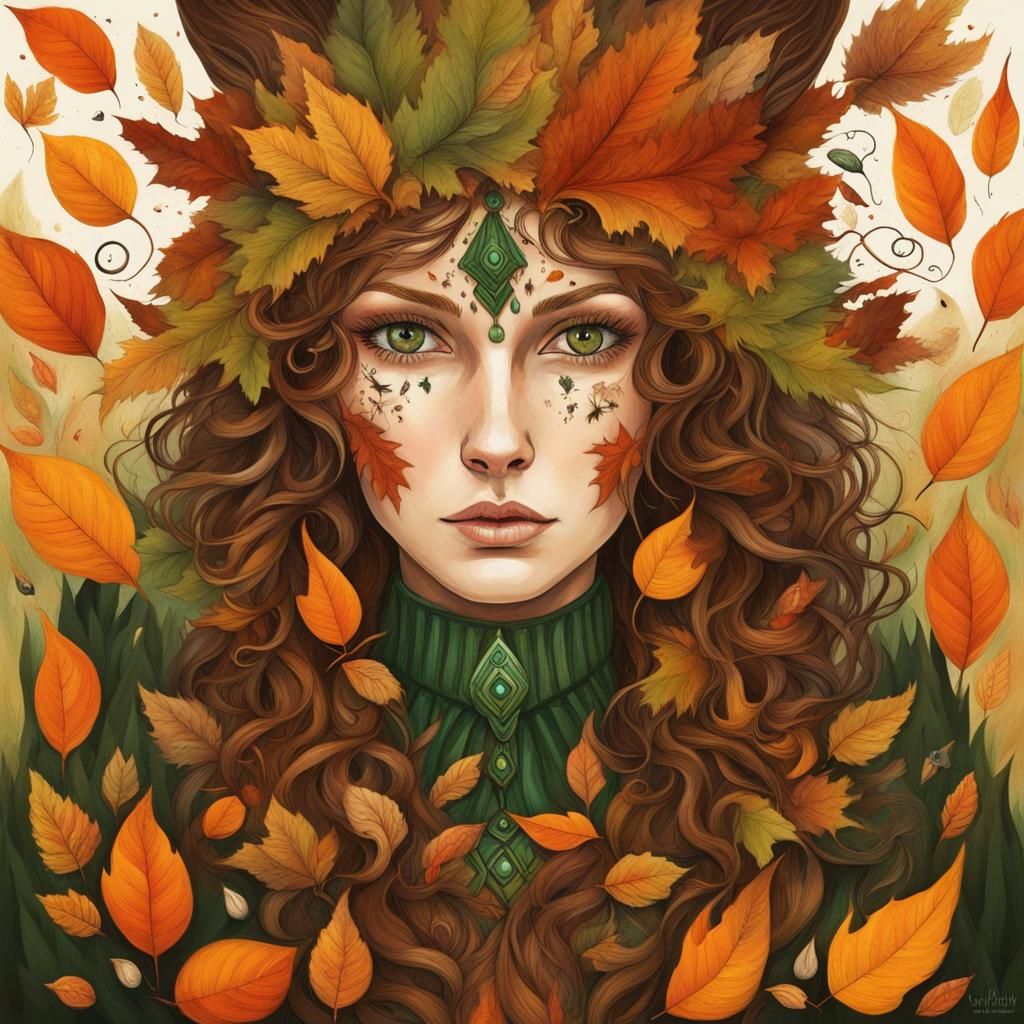 Earth Witch in Autumn Forest: Abstract Art