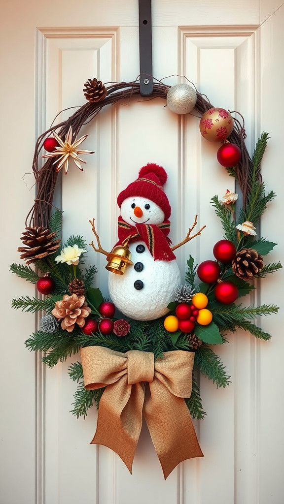 Festive Christmas Wreath with Snowman Decoration