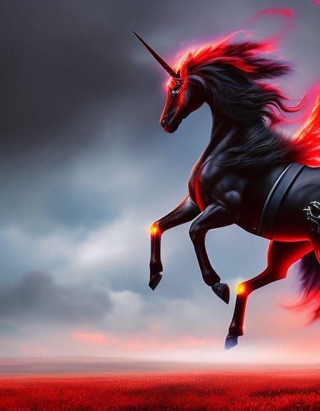 Evil Unicorn with Red Lightning in Fantasy Art Style