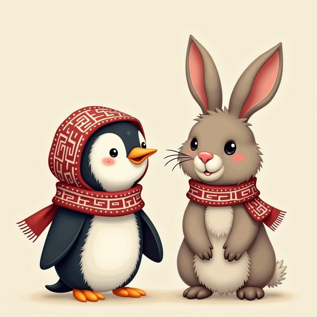 Penguin and Rabbit Wearing Keffiyehs