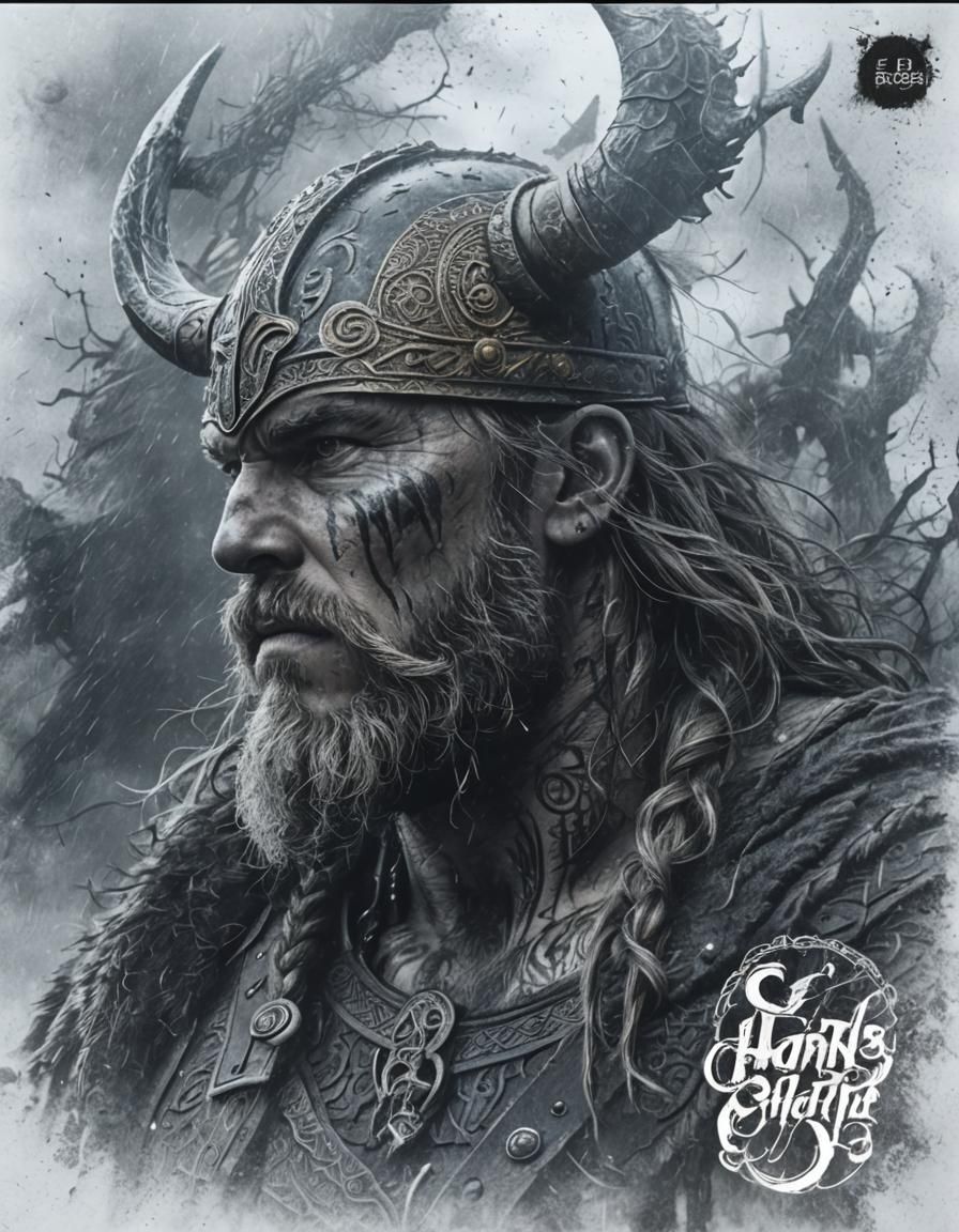 Viking Warrior Tattoo in Charcoal Drawing Style