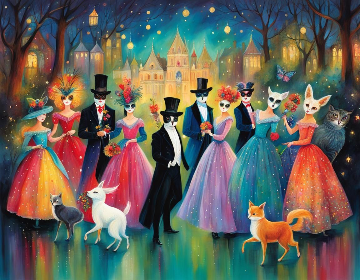 Magical Masquerade Ball: Whimsical Illustration