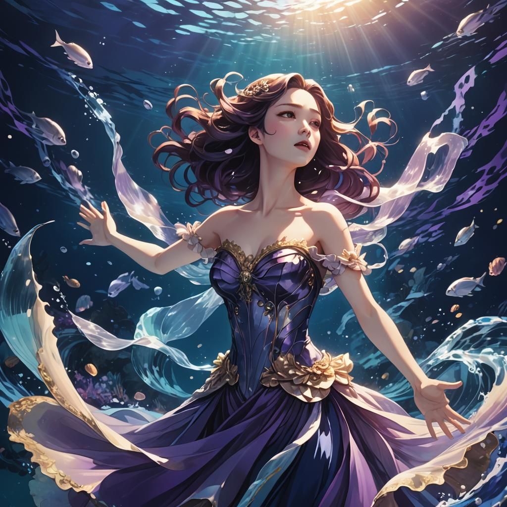 Underwater Opera Singer in Studio Trigger Anime Style