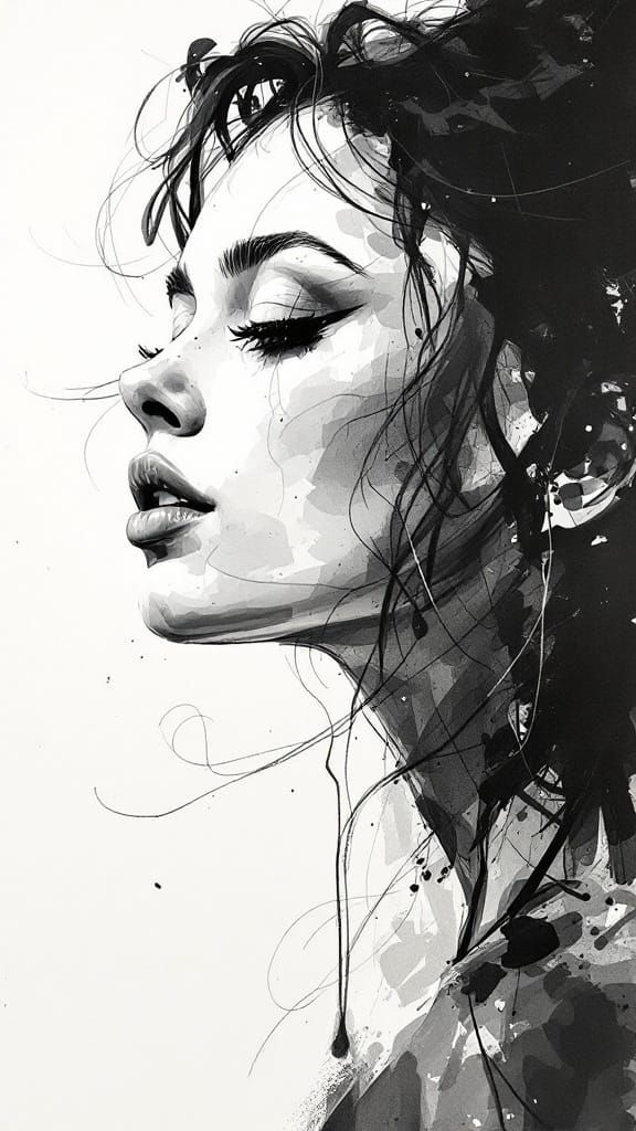 Ethereal Ink Brush Figure Study in Black and White