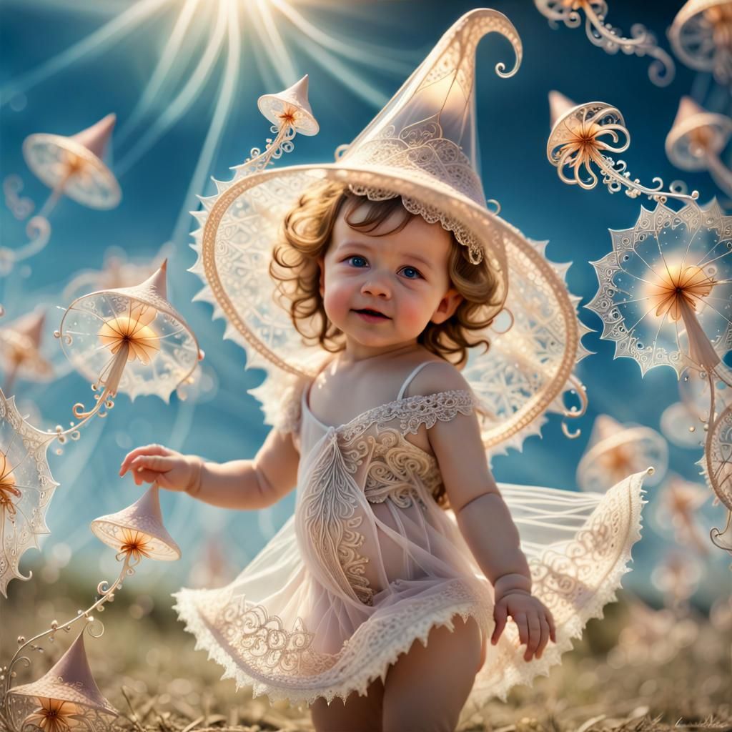 Magical Dancing Baby Fairies in Wildflower Field