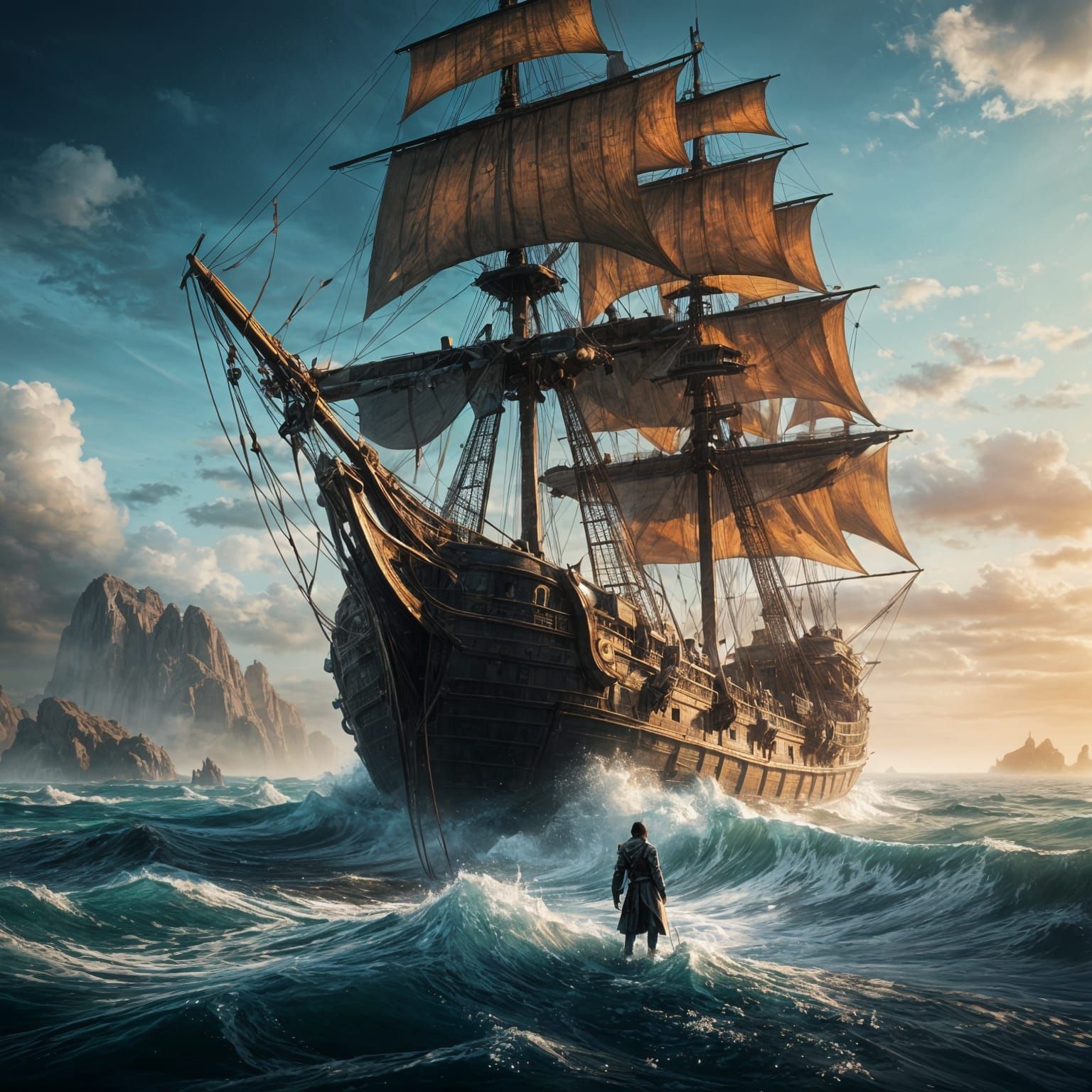 Dramatic Voyage Scene in Triadic Colors