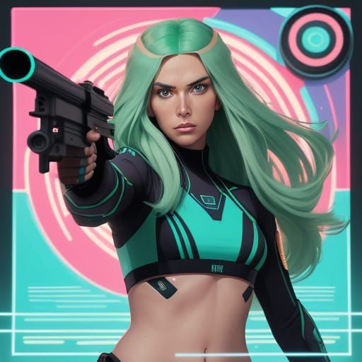 Vibrant Wes Anderson-Inspired Sci-Fi Scene with Futuristic M...