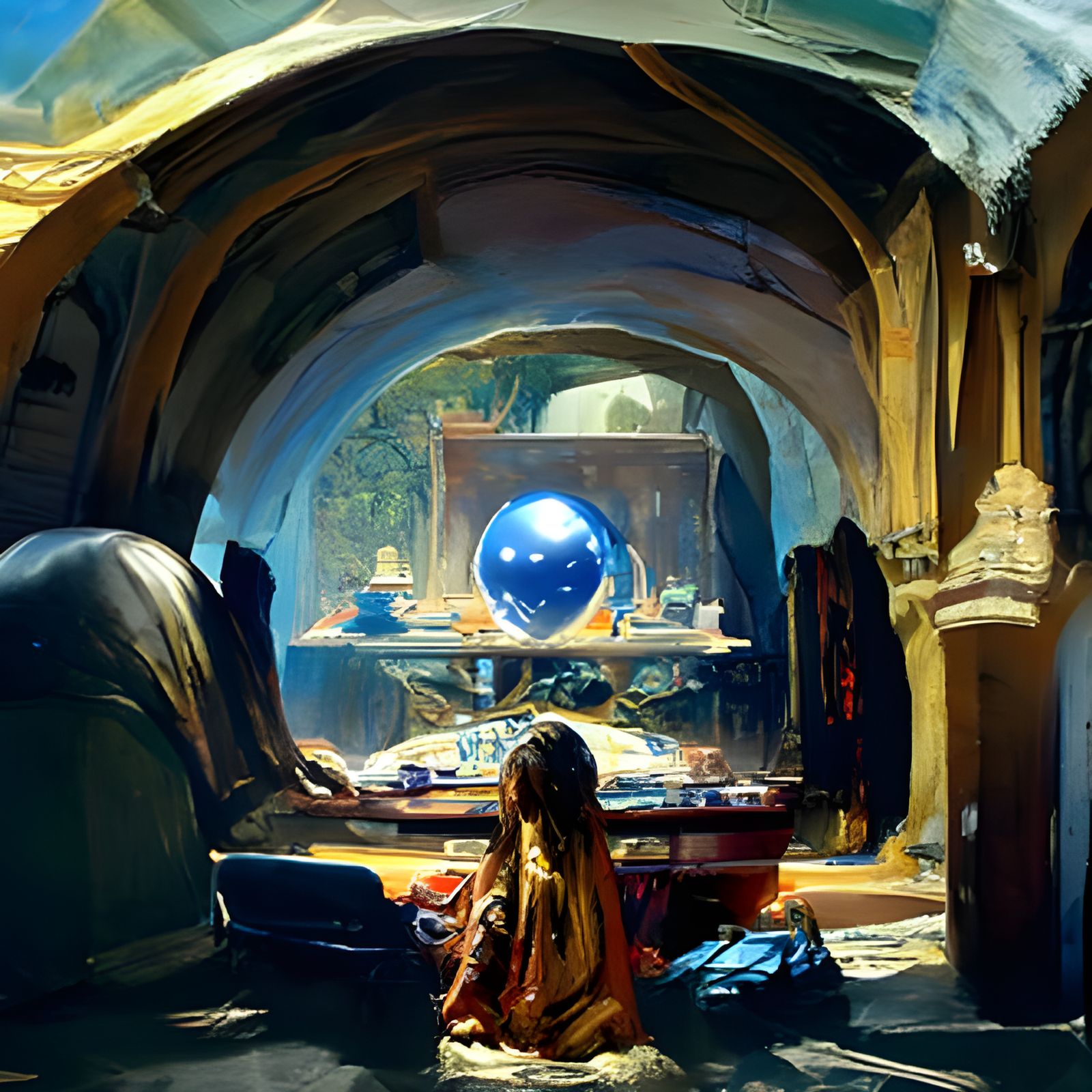 Fortune Teller and Crystal Ball in Bierstadt Style