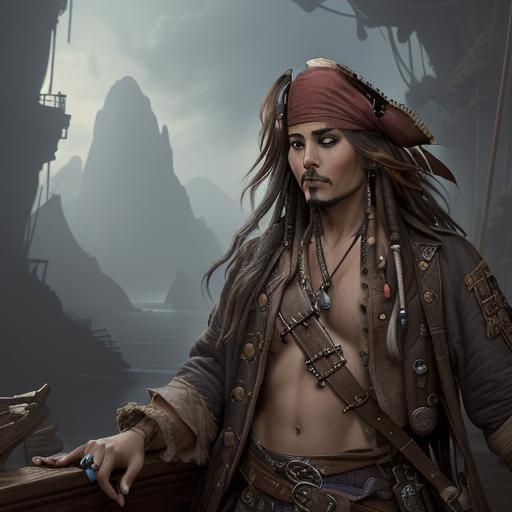 Detailed Matte Painting of Jack Sparrow in 8k