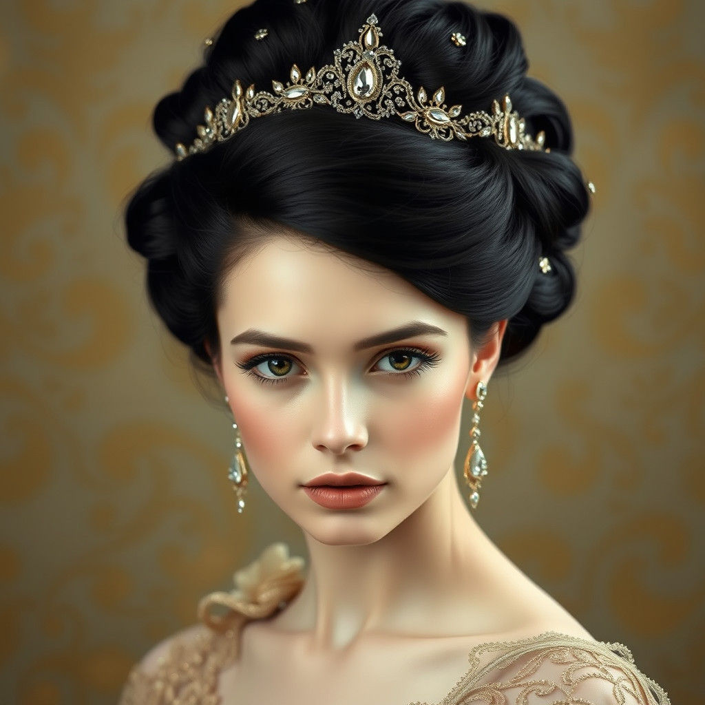 Ethereal Woman with Diamond Hair, Klimt-Inspired Portrait