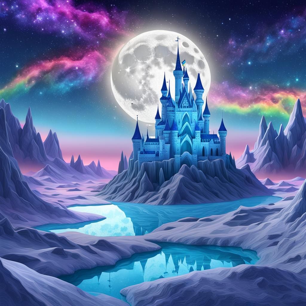 Psychedelic Ice Castle Over the Moon in 3D