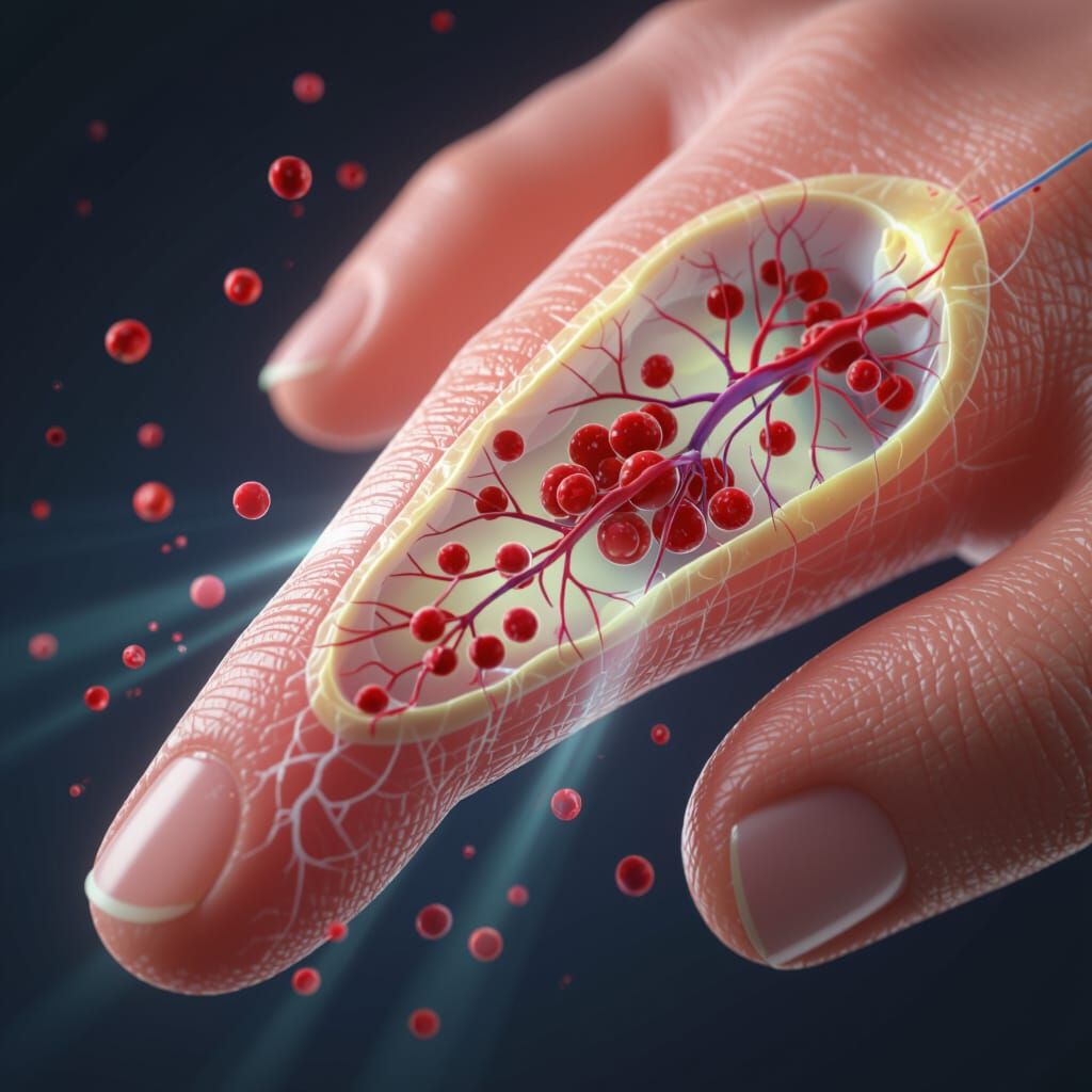 3D Medical Animation: Finger Cut Reveals Blood Vessels & Cel...