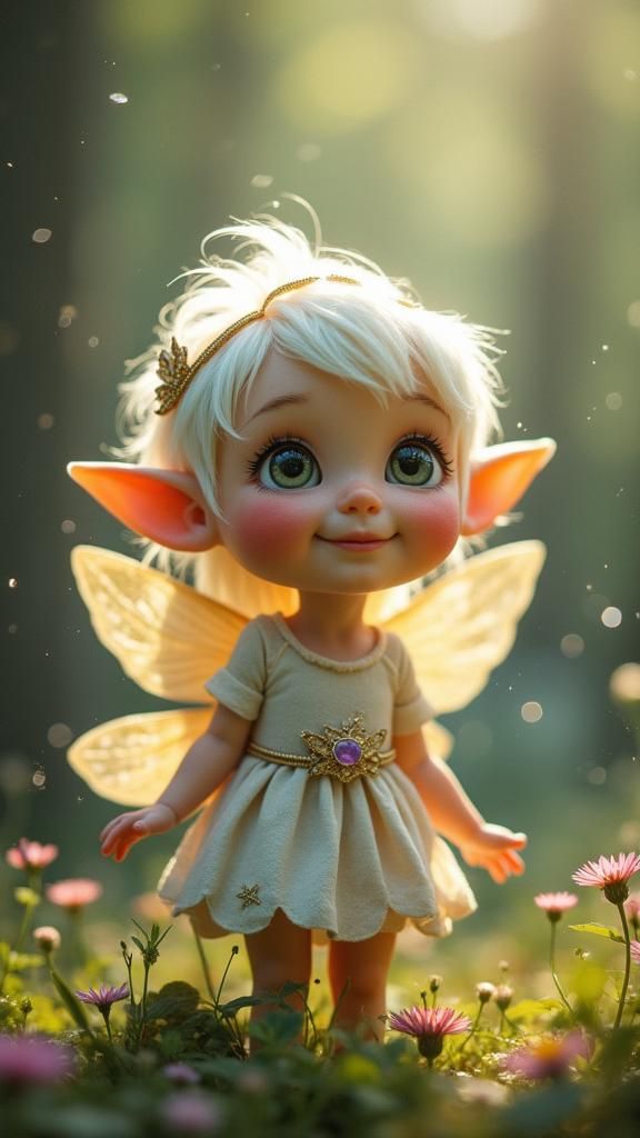Enchanting Elf Child in Glittering Forest