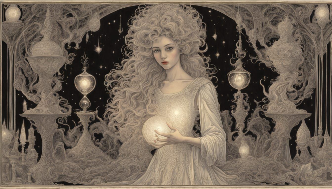 Translucent Woman With Cat and Starry Hair in Surreal Collag...