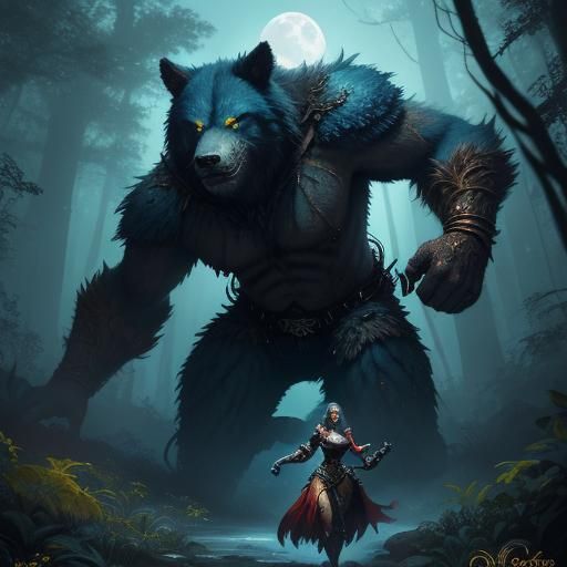 Teenage Werewolf Growling in Forest: Fantasy Art