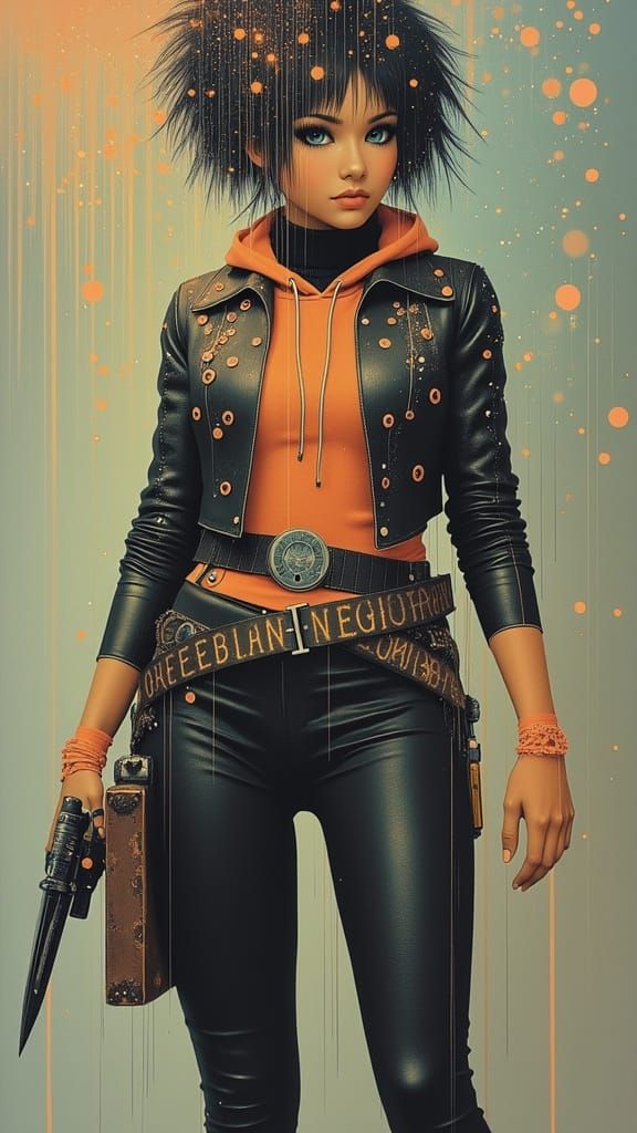 Mysterious Bounty Hunter in Steampunk Cyberpunk Fantasy Atti...