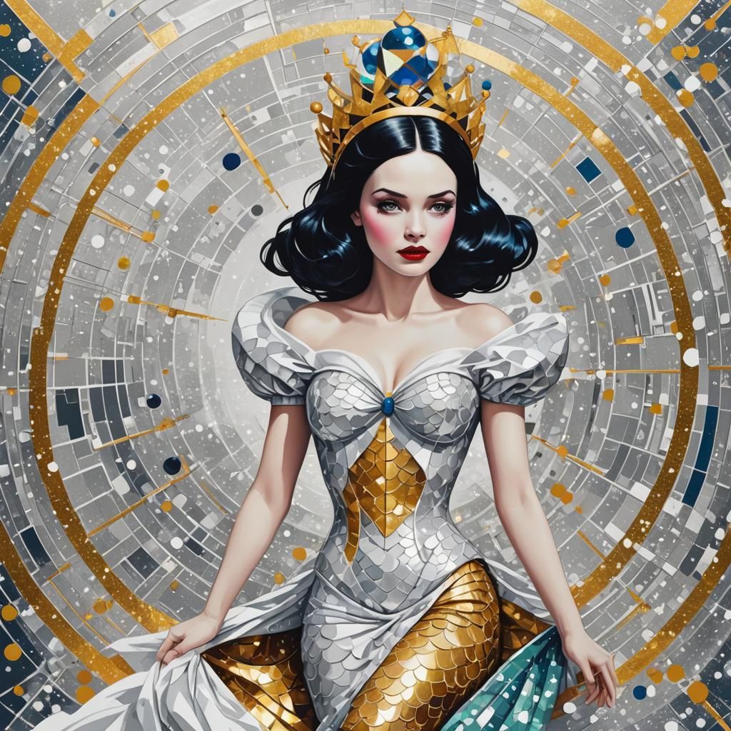 Snow White Space Mermaid in Pop Art Style
