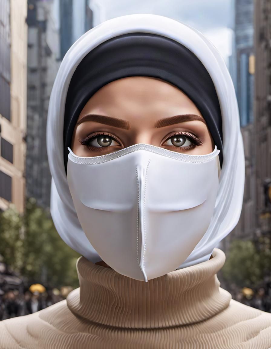Woman in Hijab and Mask, Detailed Digital Portrait
