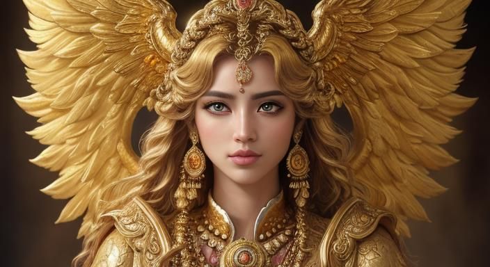 Golden Brahma: Hindu Creator God in Hyperrealistic Style