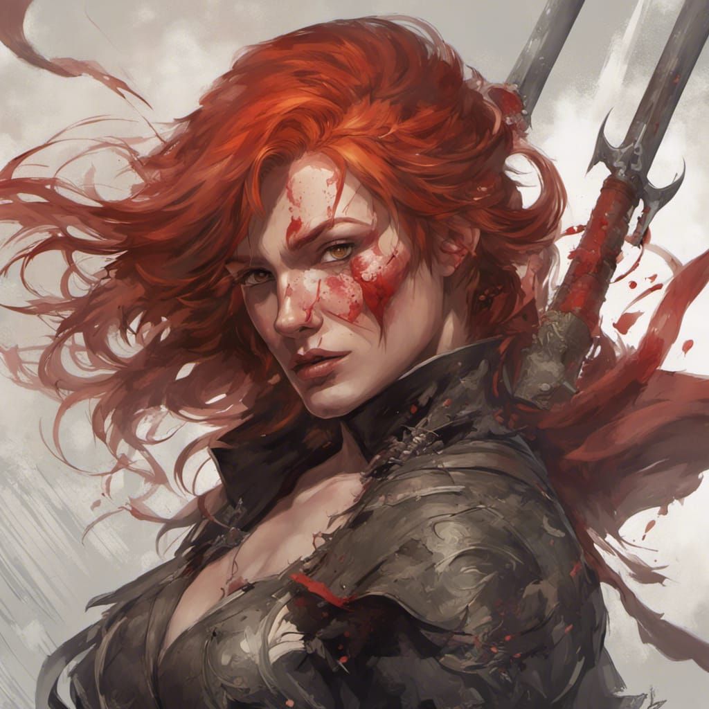Red-Headed Assassin Portrait in Hyperdetailed Style