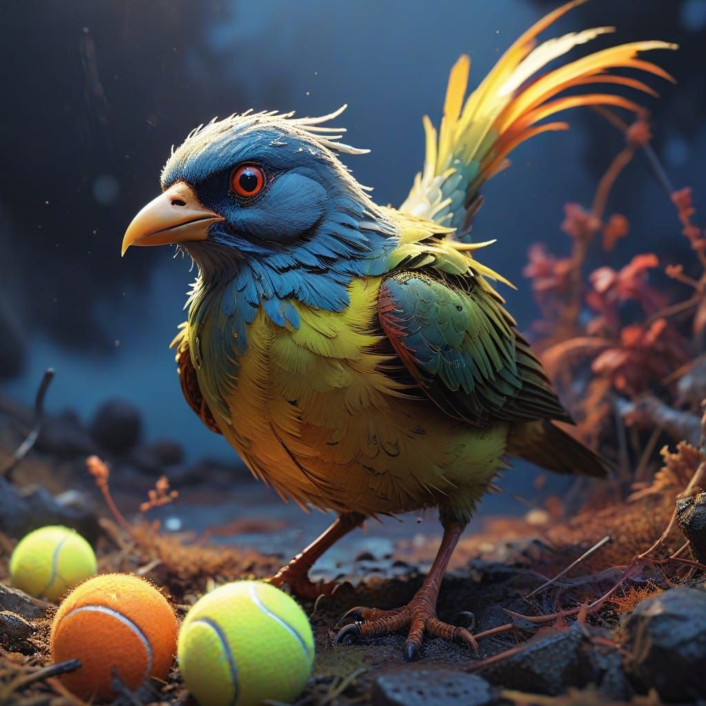 Hyperrealistic Fuzzy Bird in Vibrant Background