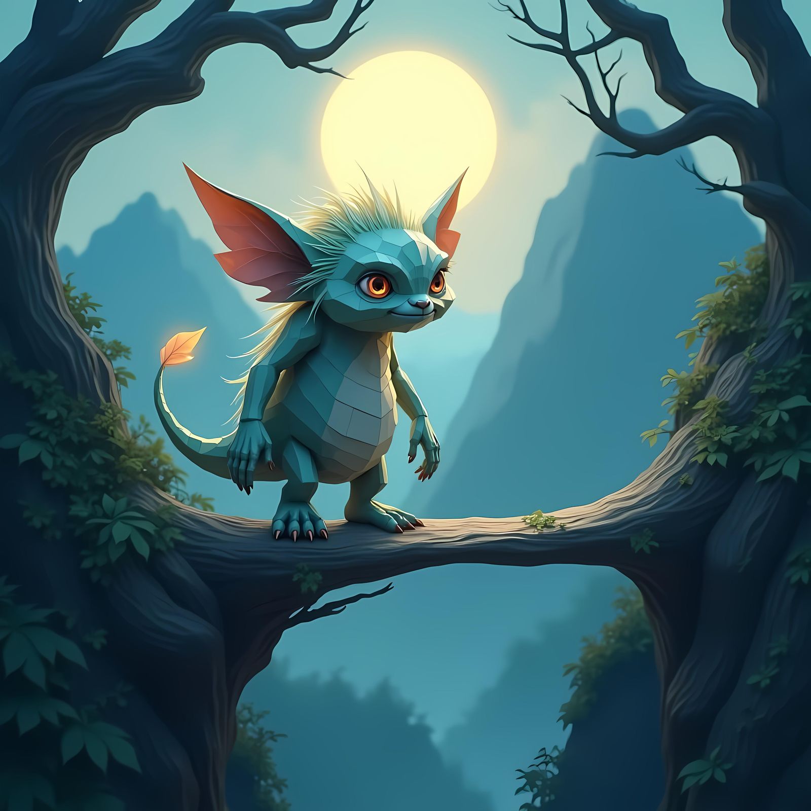 Adorable Paper Troll on Origami Bridge in Pastel Colors