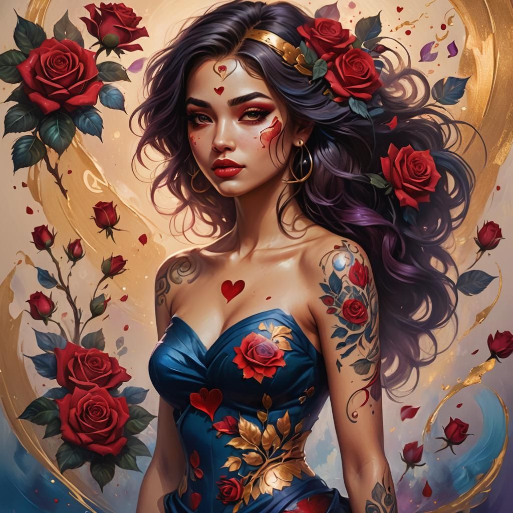 Love Heart Girl Portrait in Oil Painting Style