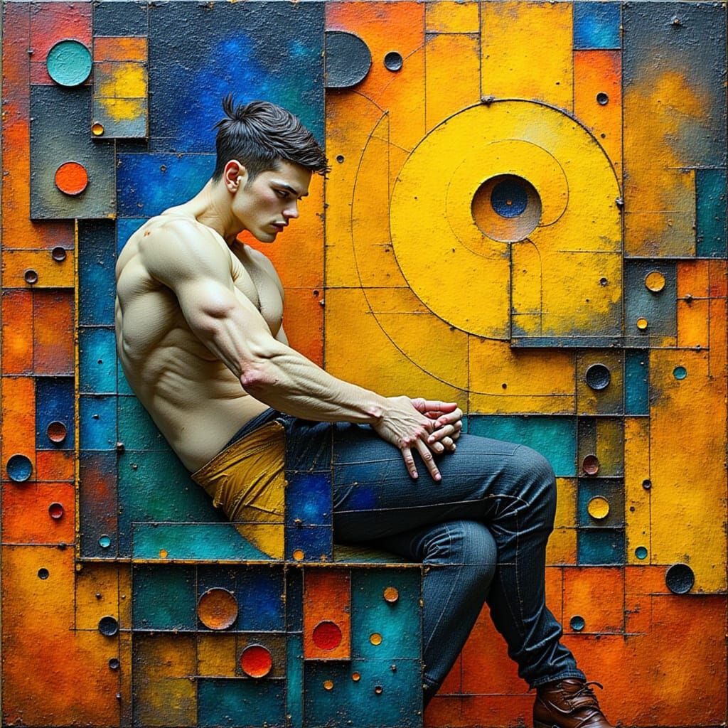 Contemplative Muscled Man in Surreal Baroque Style