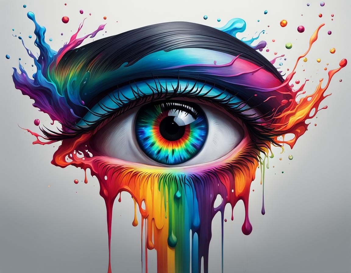 Rainbow Eye Ink Painting with Cosmic Fractals