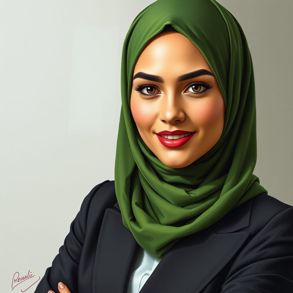 Confident Hijabi Business Woman in Detailed Painting