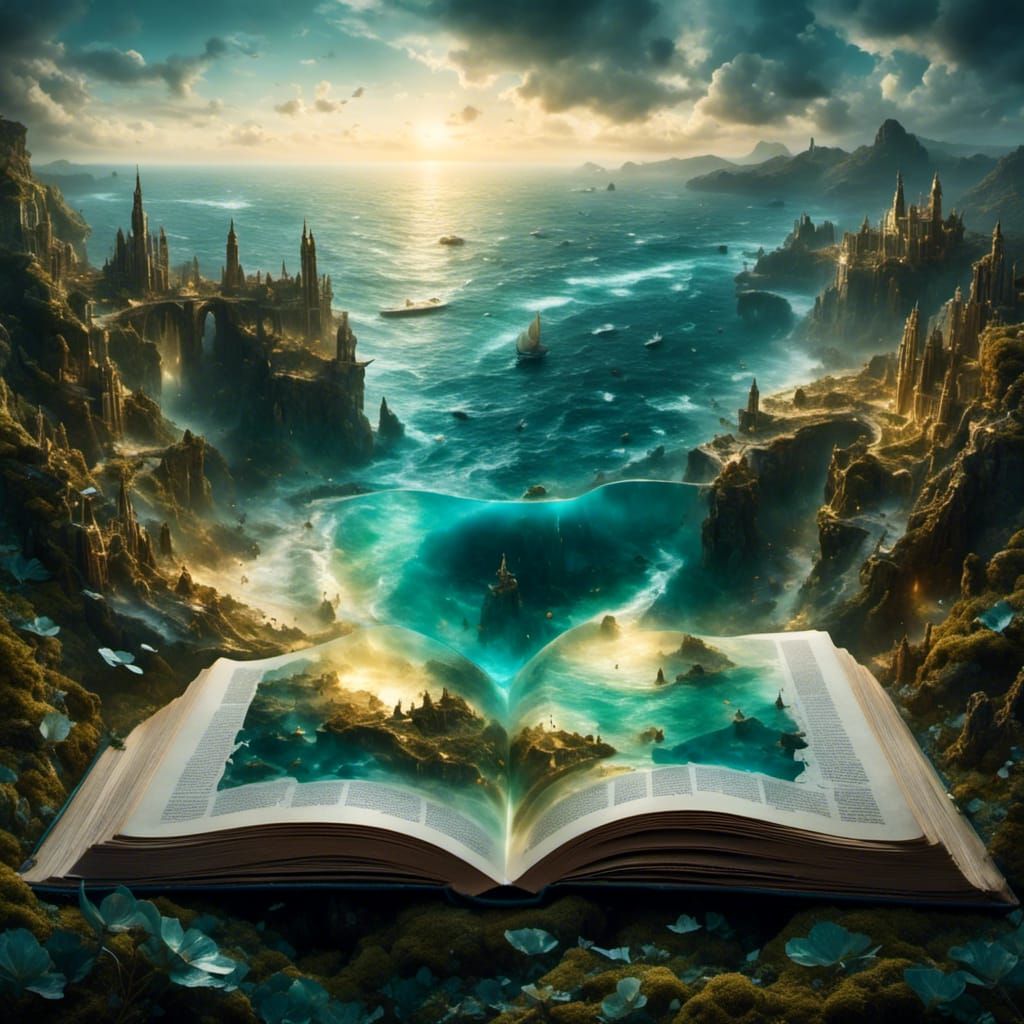 Ocean Reflections in an Open Book: Vintage Postcard