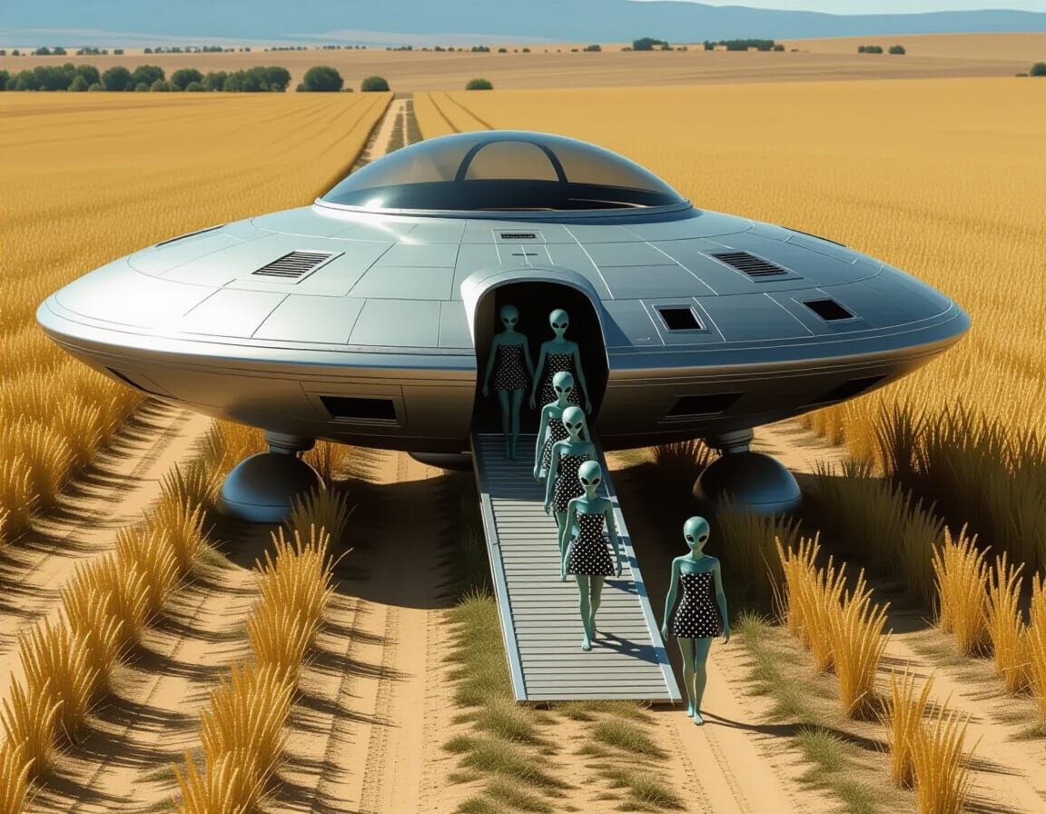 Roswell Aliens in Polka Dots Exit Spacecraft