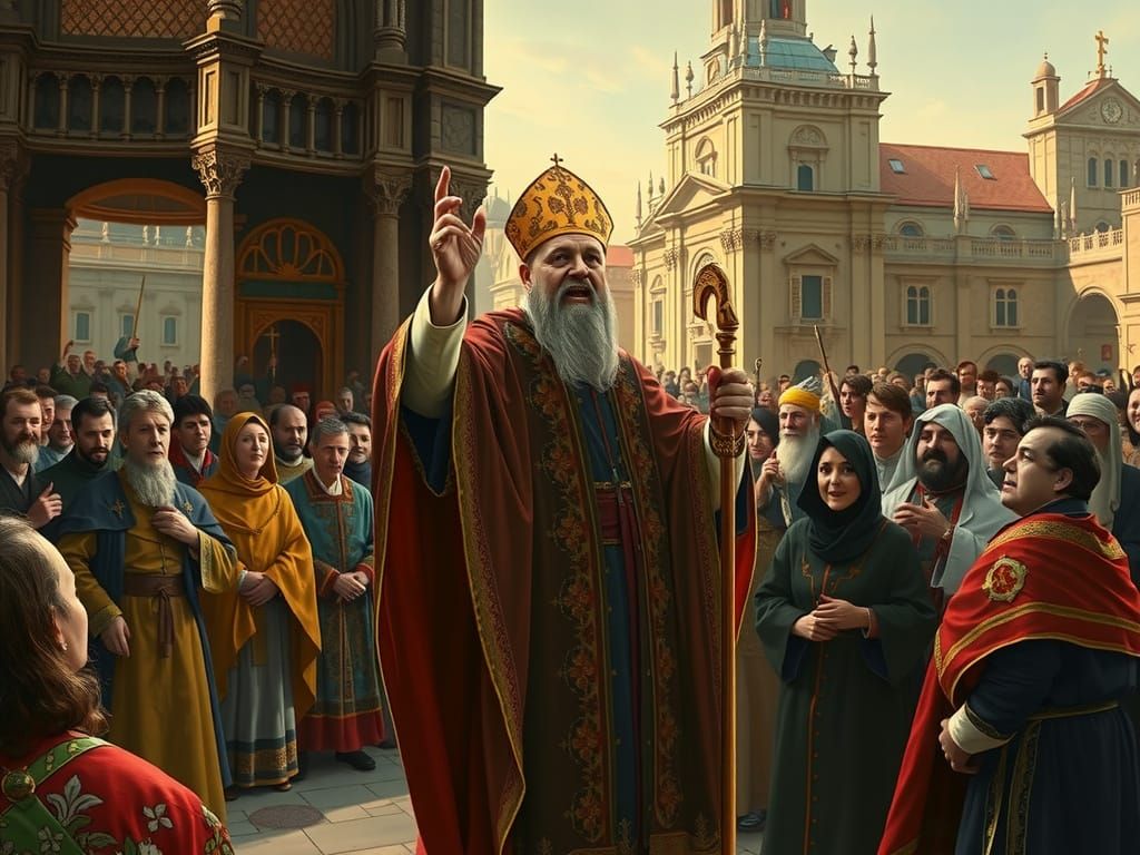 Pope's Passionate Speech in Medieval Cathedral, Renaissance ...