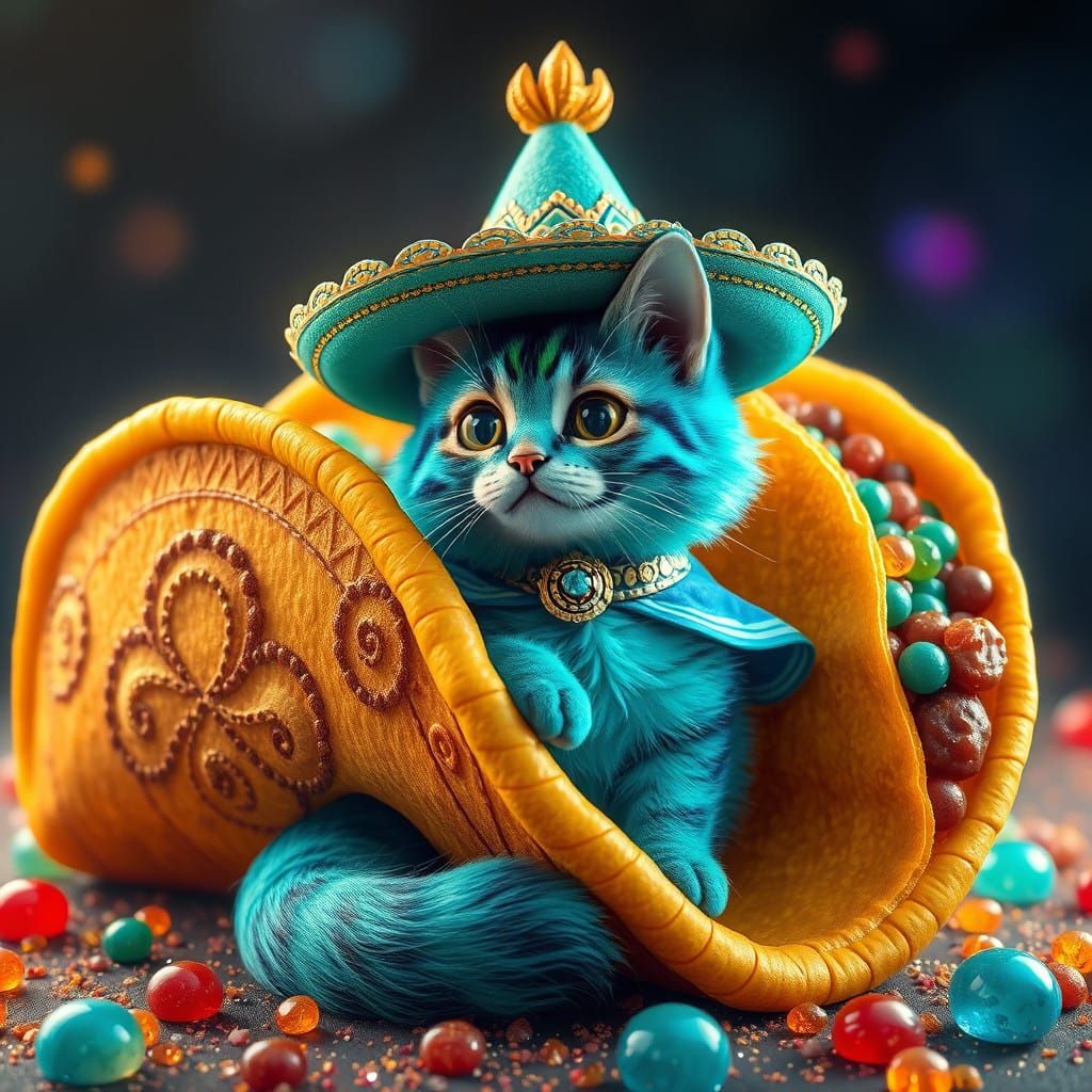 Whimsical Cat in a Vibrant Taco Landscape