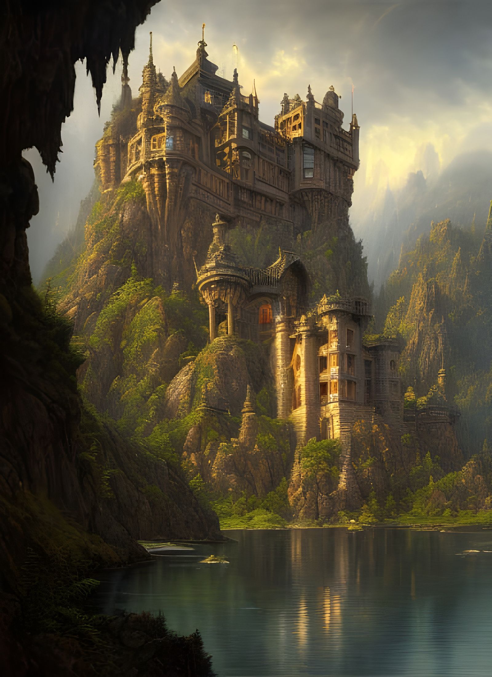 Detailed Medieval Castle on a Misty Lake