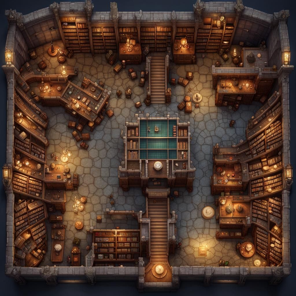 Fantasy Library Battlemap for Dungeons and Dragons