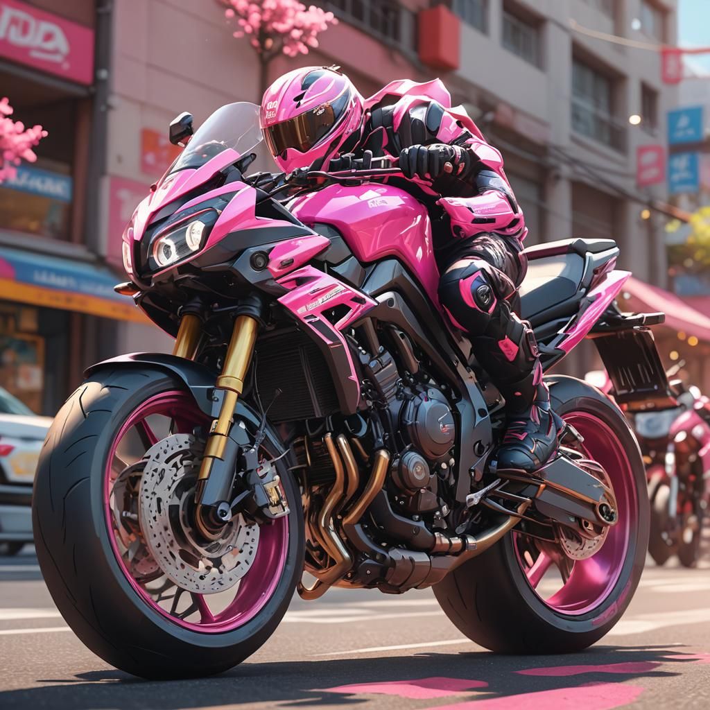 Fluorescent Pink Honda Hornet 1000cc Anime Art