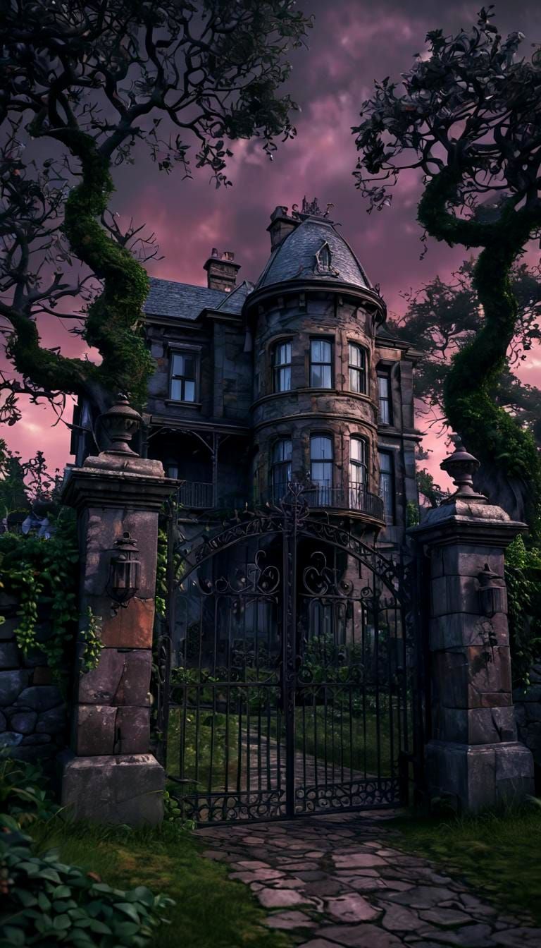 Dark Fantasy Victorian House on a Hill in CGI Style