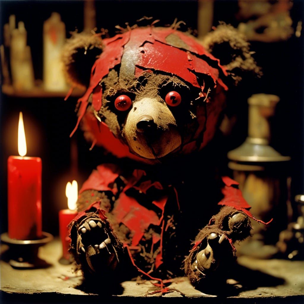 Evil Teddy Bear in Dark Magic Ritual