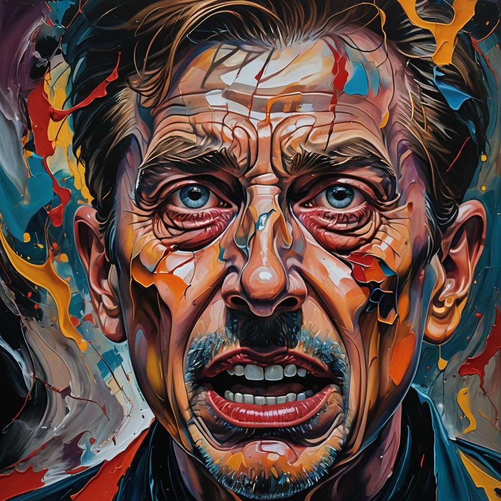 Surrealistic Portrait of Agony in Abstract Expressionism